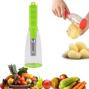 Green Vegetable Peeler with Storage Container‎ Stainless Steel Blade Mess Free